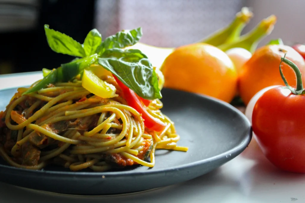 spaghetti salad with salad supreme
